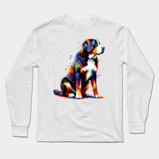 Abstract Colorful Greater Swiss Mountain Dog Splash Art Long Sleeve T-Shirt